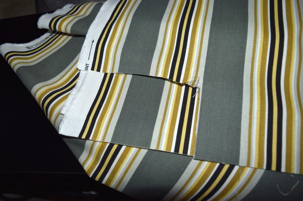 Vtg Mill Creek Fabric screen print Teflon 3 yards W-56" stripes (-4in x 7in)